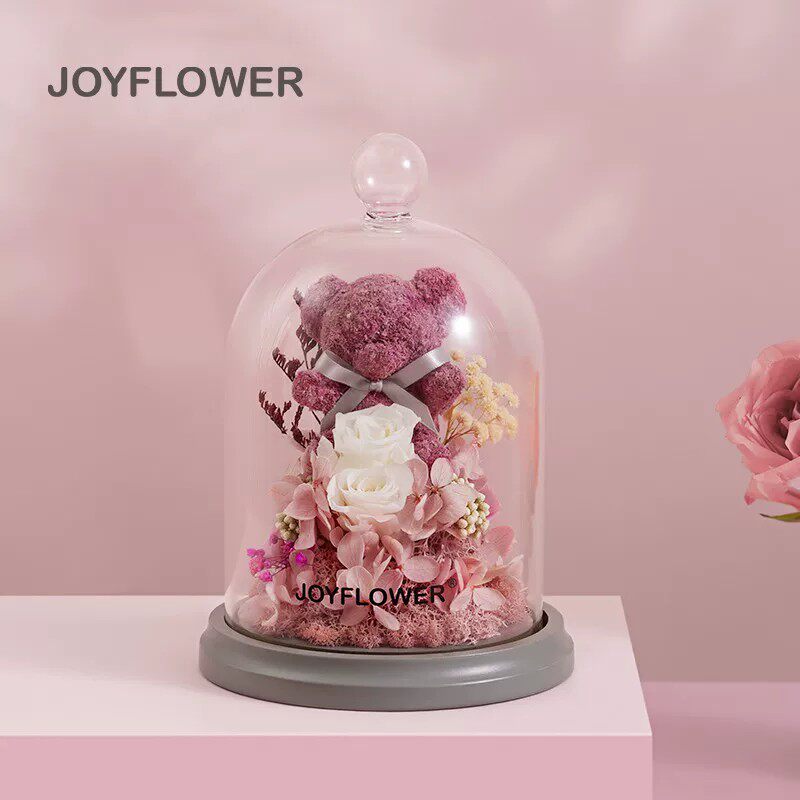 Joyflower爱你三千遍苔藓小熊永生花玫瑰花真花毕业礼物送女生友