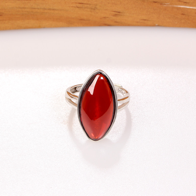 嘉顺泰银甜美公主风 红宝石戒指小巧滴水女款开口925银镶彩色宝石