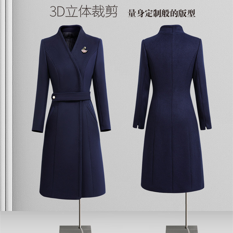 职业毛呢大衣工作服女冬中长款羊毛外套工装售楼部物业客服工作服