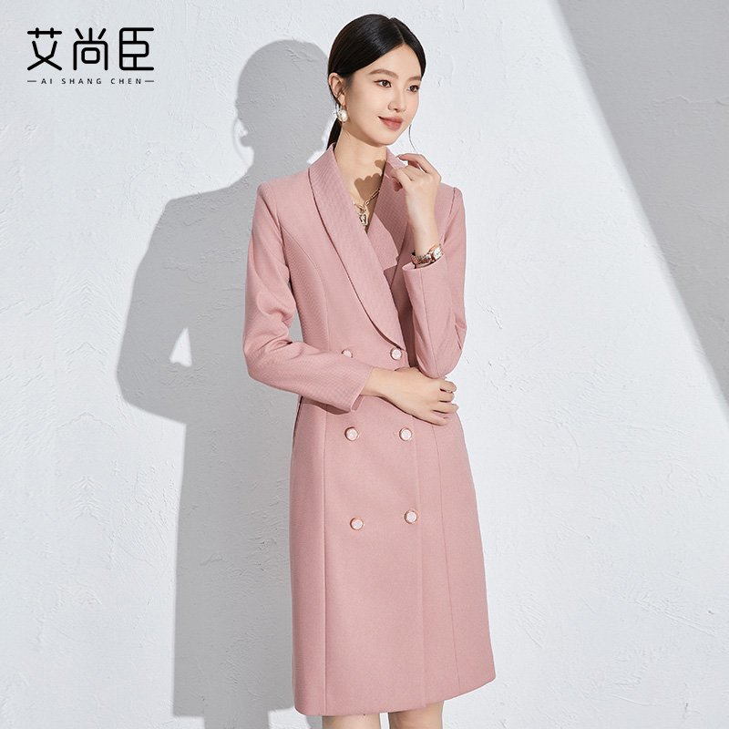 艾尚臣粉色高级感主持人西装裙连衣裙女面试正装艺考年会礼服女装