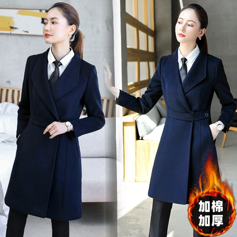 售楼部工作服大衣女冬职业毛呢子外套银行珠宝店酒店前台工装正装