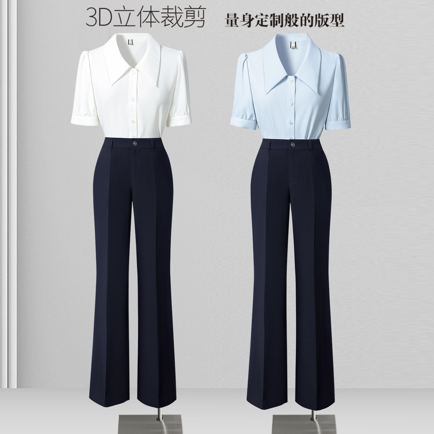 短袖衬衫女职业气质时尚酒店前台客服通勤上班正装白色衬衣工作服图片