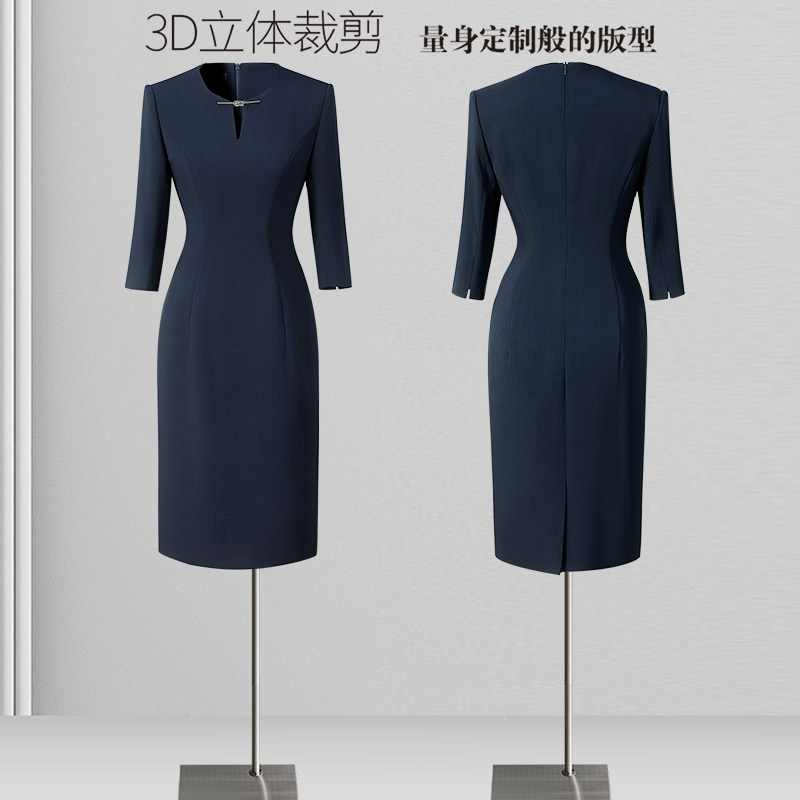 秋季职业连衣裙气质收腰修身案场客服前台工装售楼部珠宝店工作服