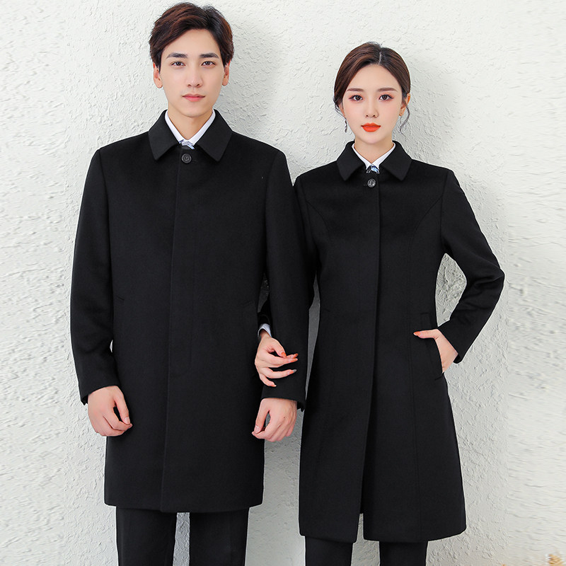工作服大衣女冬职业毛呢外套中长款双面呢子物业行政银行工装团购
