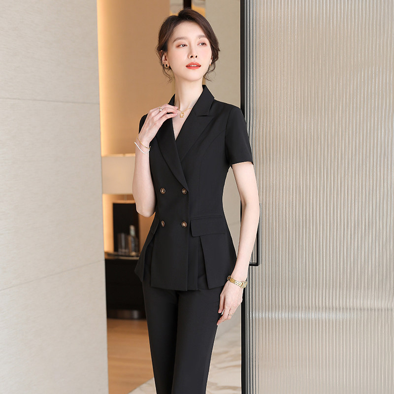 诗璐雅高端西装套装女士夏薄款时尚短袖小众设计感经理工作服正装
