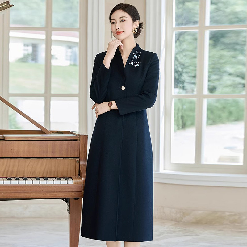 2025新款毛呢大衣女职业国风酒店前台案场客服售楼部茶艺师工装冬