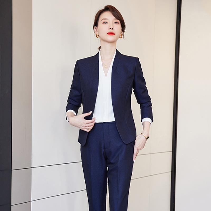 诗璐雅职业西装套装女春秋V领修身商务正装通勤售楼处经理工作服