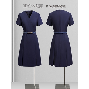职业连衣裙女时尚修身气质收腰A字裙通勤上班工装珠宝店工作服夏