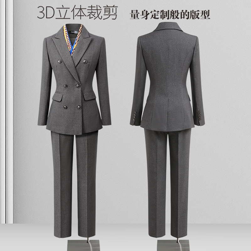 灰色西装正装女职业套装气质女神范春秋西服职场通勤珠宝店工作服