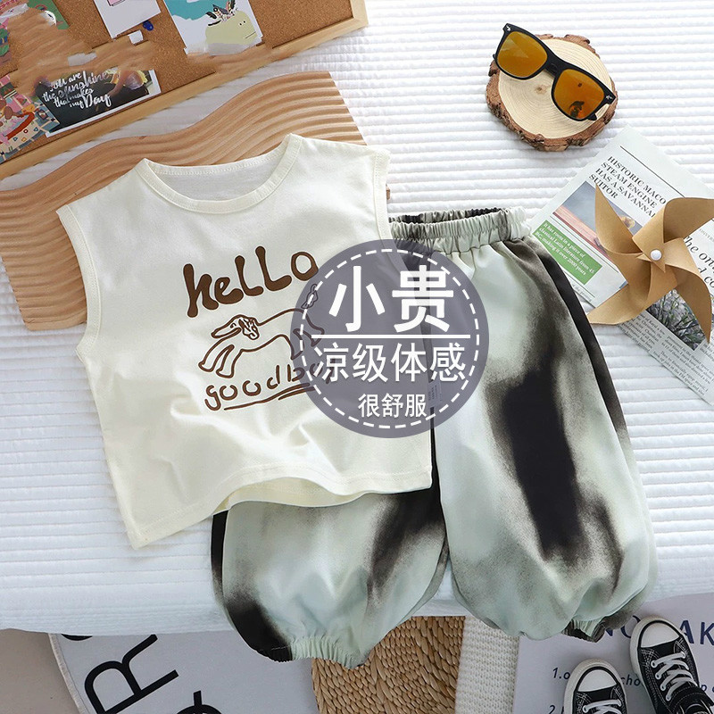 2025儿童夏季无袖t恤套装男童女童灯笼裤童装运动服休闲夏款衣服