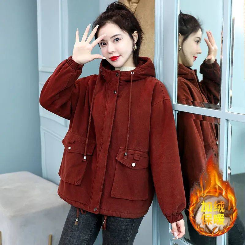 派克服棉衣女韩版新款中年妈妈保暖冬季加绒加厚棉袄纯色外套大码