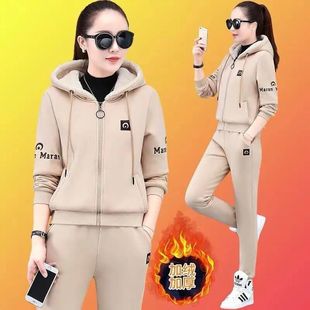 加绒加厚卫衣套装女冬季2025新款保暖时尚大码宽松休闲运动两件套