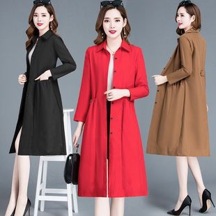 妈妈装长袖风衣女中长款春款韩版显瘦中老年女装时尚春秋风衣外套
