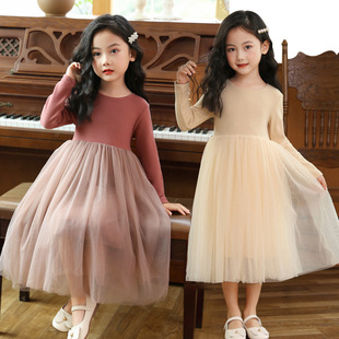 2025春秋女童连衣裙儿童德绒柔软亲肤长袖网纱裙甜美小公主裙子冬