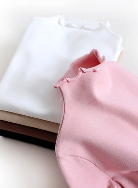 女童打底衫秋季T恤木耳边半高领儿童长袖女宝宝白色内搭春秋上衣9