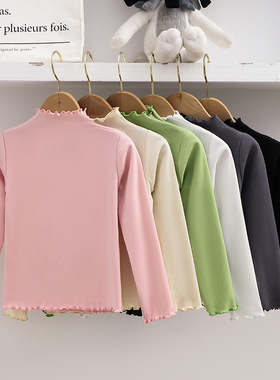 女童打底衫春秋半高领黑白色长袖t恤儿童装宝宝内搭保暖德绒上衣9