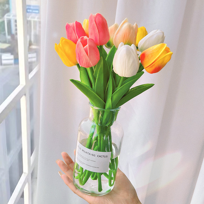 速发is少心仿真花束郁金香客厅房间装饰假花插花绢花摆件干花摆设