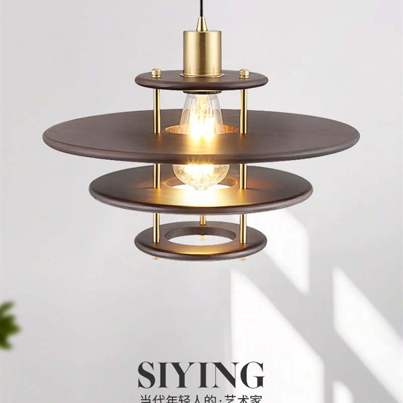 速发法式风实覆飞H餐厅P碟5吊灯胡桃木木古吧台餐桌民宿茶室灯具