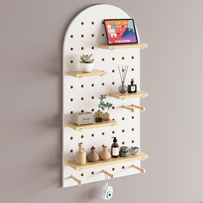 速发洞洞板实木玄关墙面展示木质书架装饰纳墙收壁挂板墙上置物架