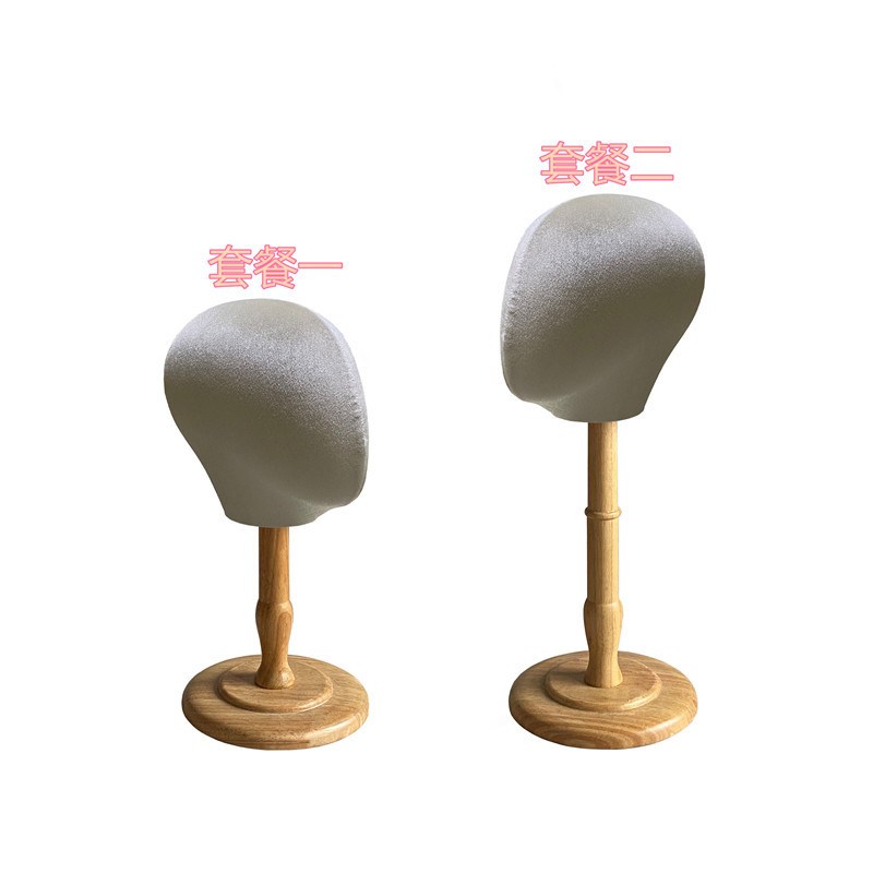 速发头模展示架多色绒布假人头饰品假发实木帽撑包布头模帽托帽撑
