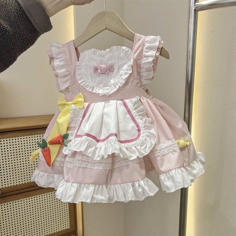 速发蕾装服丝花边碎花粉色猫咪衣仆衣服连衣裙马尔济斯博美