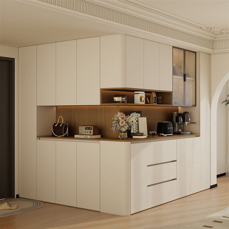 速发实木复古餐柜靠墙一体咖啡机置物柜客厅家用储物柜酒柜