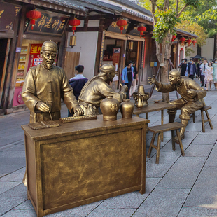 速发迎璃钢仿铸玻吃火锅铜宾雕塑民俗小品街道古镇建设步行街摆件