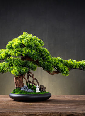 速发迎客松盆栽意景小摆件桌面电视柜盆居装饰品创家工艺品新中式