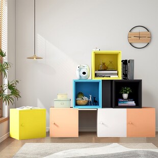 速发自由组合地子柜简约学柜书生落格小书架铁艺钢制收纳储物柜带