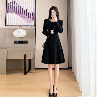 高端洋气收腰显瘦小个子裙子 2025春秋新品 法式 重工小黑裙女中长款