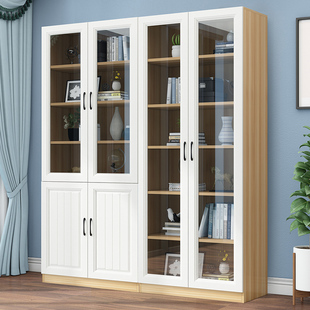 书柜落地置物架现代简约家用收纳柜一体整墙玻璃门儿童多功能书架