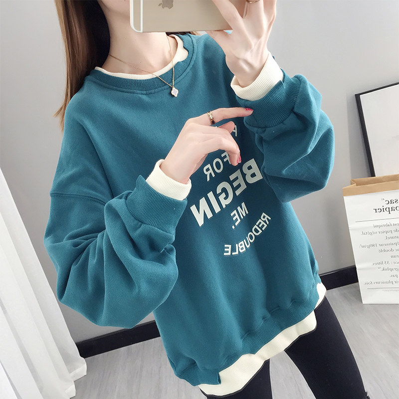 女士卫衣潮ins爆款2020年新款宽松韩版加绒假两件卫衣女加厚秋季