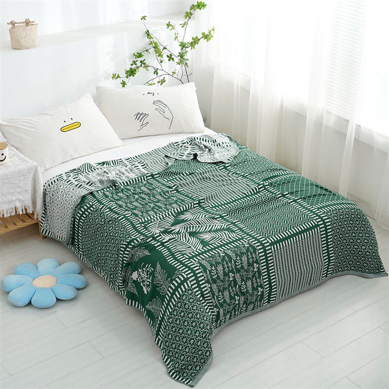 速发夏凉被竹纤维毯子夏季单巾薄款绿色碎花毛巾被兔子竹纤维毛人