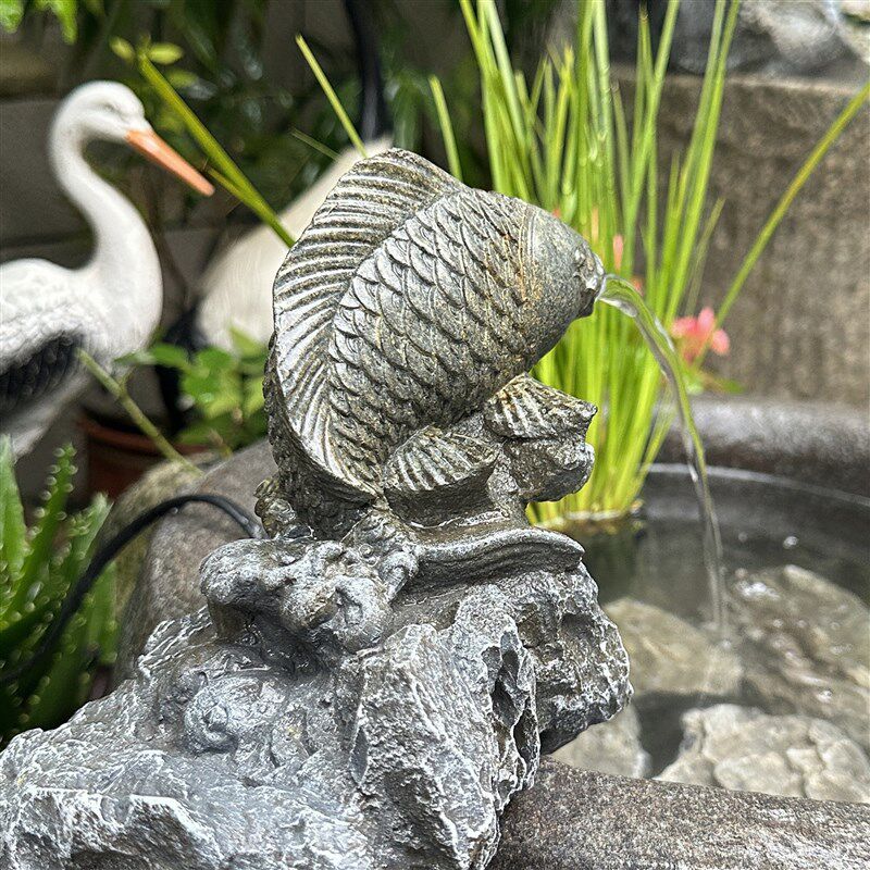 速发中国风禅意复古蝉造型鱼缸上面流水造景专用鱼流水花盆鱼缸流