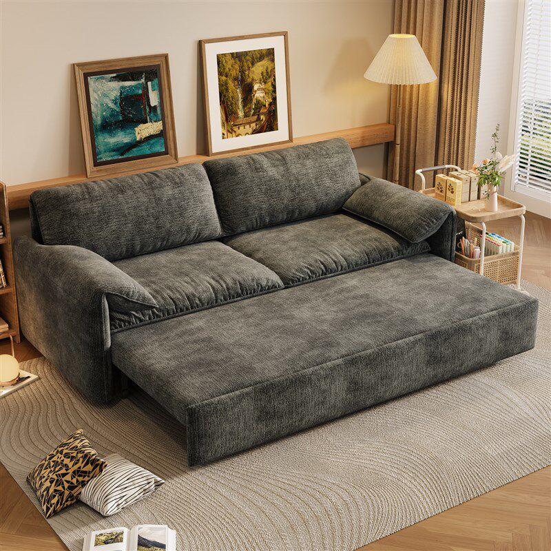 速发可折叠黑色风雪尼尔小户型现代简约可成床可躺客厅沙发床