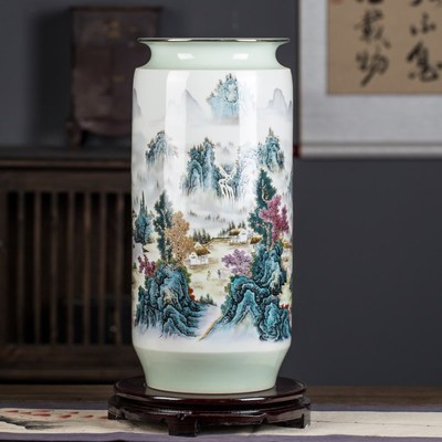 速发家德镇陶瓷器江南风光花瓶装饰品新柜式景居客厅电视中旁插花