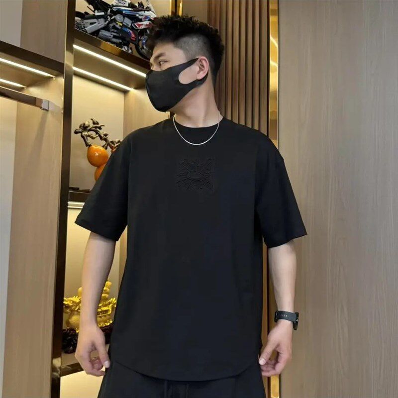 速发夏季潮牌恶魔之眼圆领男士痞帅刺绣宽松百搭纯棉休闲半袖T恤