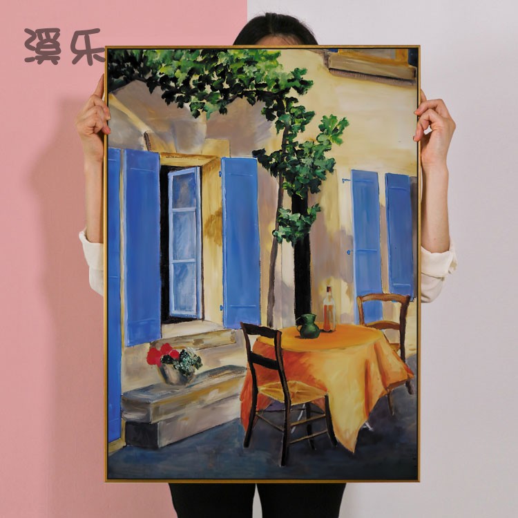 速发蓝简百叶窗马蒂斯装饰画客厅室画玄关小众卧壁床头书房色约挂图片