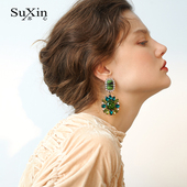 苏心设计感绿色太阳花耳环大颗花朵流苏耳坠小众时尚 大气新款 耳饰