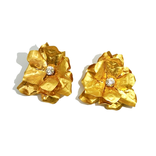 苏心法式超大立体大花朵耳环女新中式金属夸张高级感耳钉耳饰