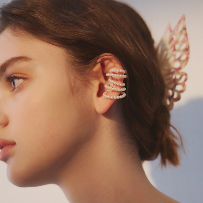 苏心夸张耳环珍珠无耳洞耳骨夹女法式新款小众高级感多层耳夹耳环