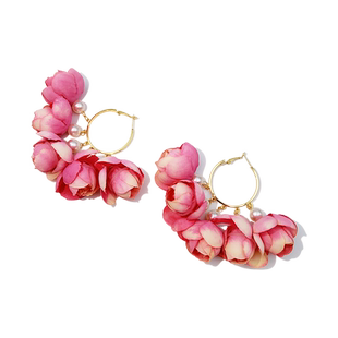 苏心浪漫 玫瑰粉色花朵耳环耳夹设计感2024新款耳饰小众设计法式