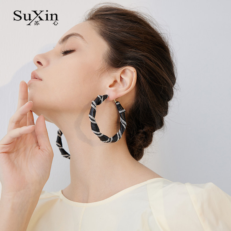 苏心925银针圆环耳坠夸张欧美风人造皮革圆圈百搭耳环缠绕款耳饰,饰品/流行首饰/时尚饰品新,耳环,淘宝优惠券,粉丝福利购,淘宝优惠卷