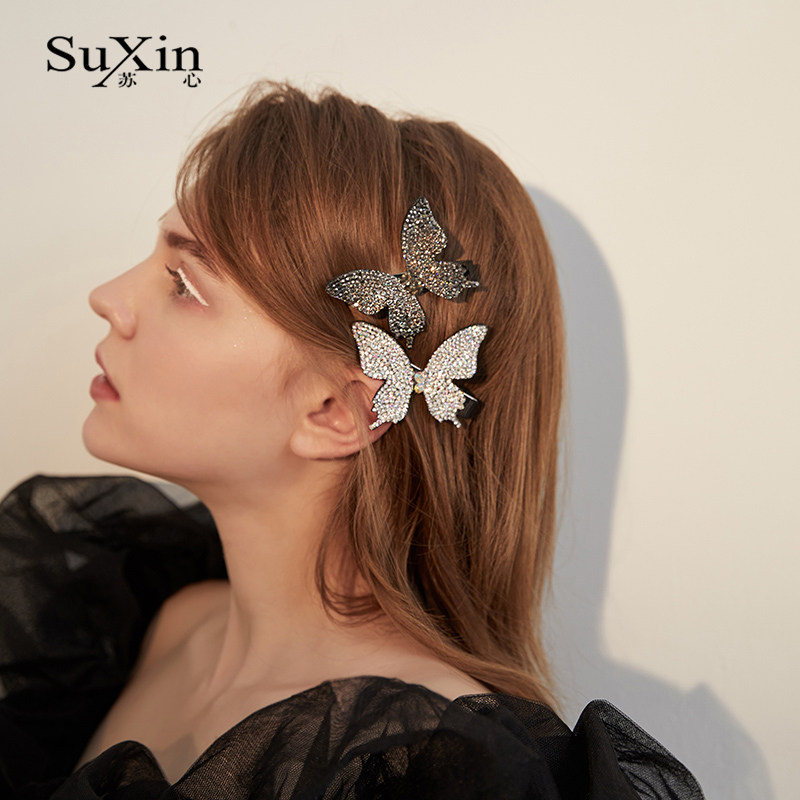 苏心网红人造水钻发夹头饰少女心蝴蝶夹边夹韩国刘海网红发卡