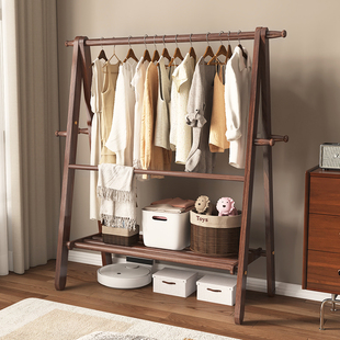 全实木挂衣架卧室落地式衣帽架家用挂衣服架子加粗加厚秋千置衣架