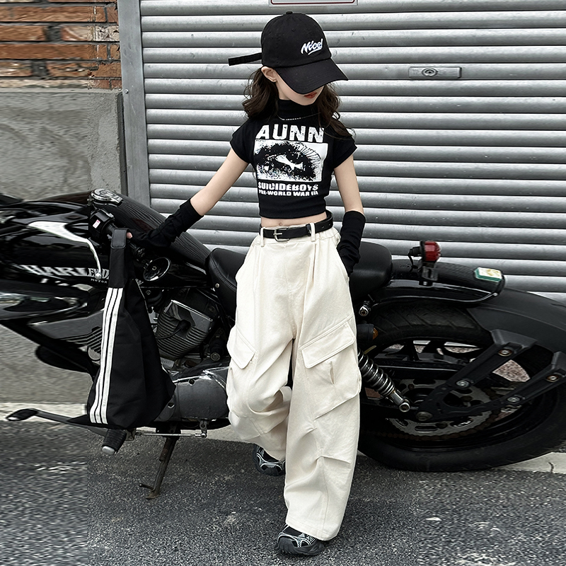 女童断袖两穿T恤2025秋季新套装