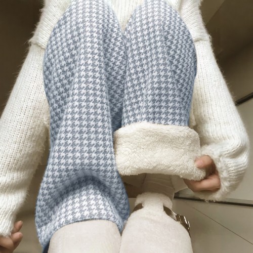 女童蓝色千鸟格针织运动裤