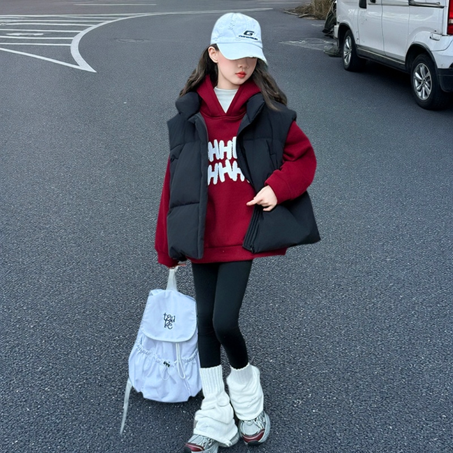 女童连帽卫衣羽丝棉马甲两件套