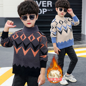 男童毛衣秋冬款2023新款洋气中大童加绒加厚水貂绒半高领毛线衣