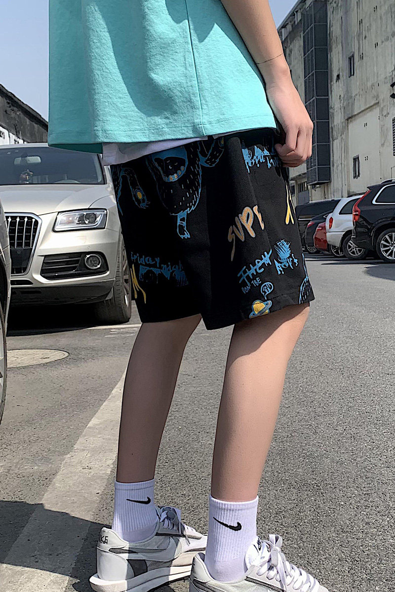 港风卡通裤子男五分裤运动宽松沙滩裤大裤衩夏季DK77-P35,男装休闲裤,四季星座221-7